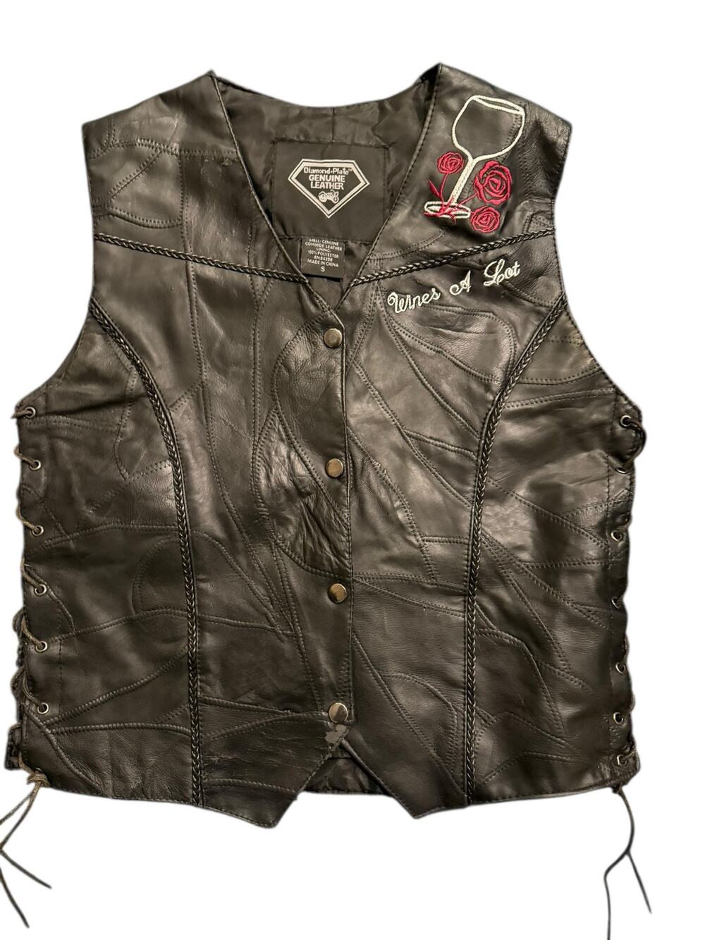 Diamond Plate Buffalo Leather Vest Women’s size S Wine A Lot Motorcycle Vest